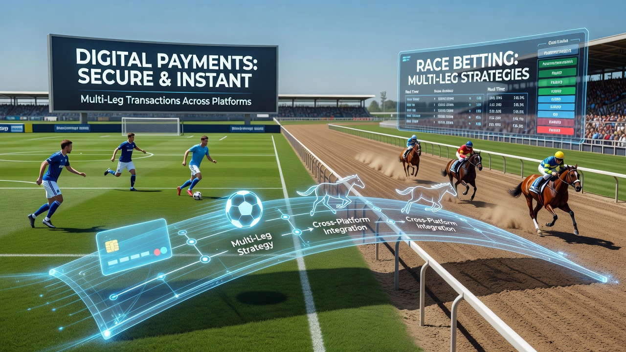 Digital payment interface displaying multi-leg accumulator options for soccer matches and horse races