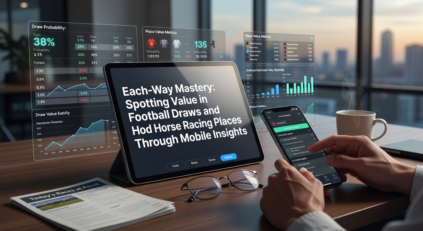 Mobile app displaying real-time soccer draw odds alongside horse racing place markets, highlighting value bet indicators