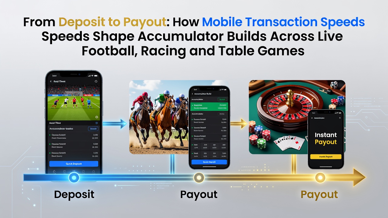 Mobile betting interface showing accumulator builds during live football and racing events