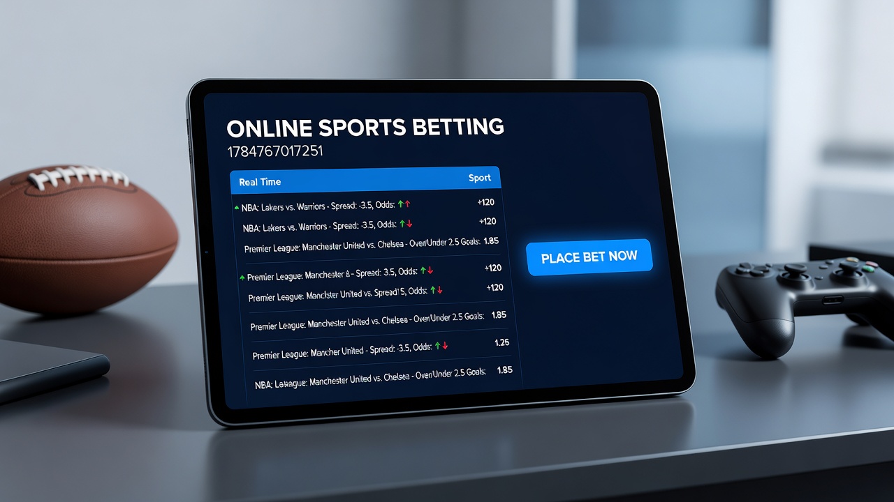 Close-up of a tablet displaying real-time sports betting options during a live football match