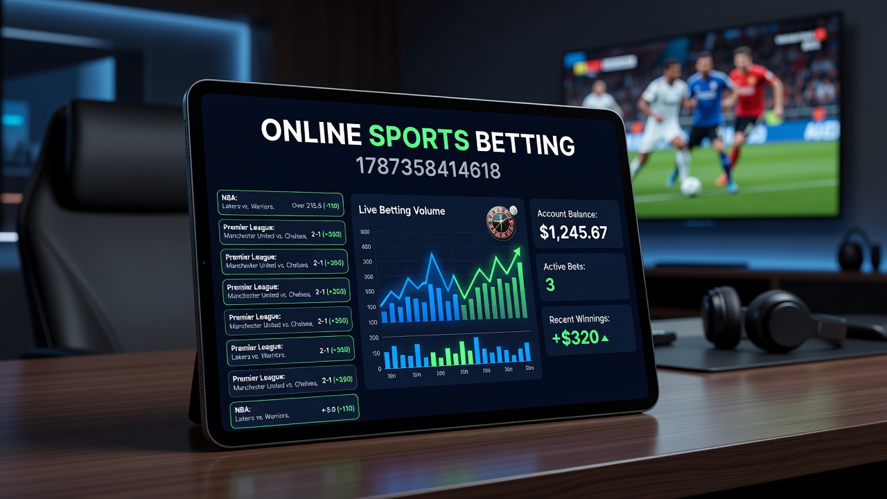 Live sports event with overlaid betting statistics and accumulator builder on a tablet screen