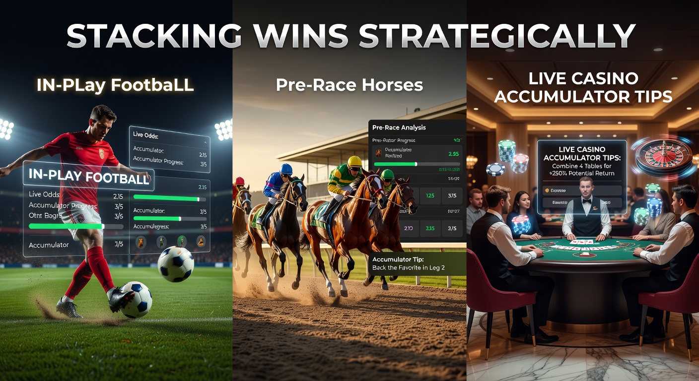 Close-up of a horse thundering down the final stretch at a pre-race meet, with odds boards and accumulator graphics highlighting strategic selections