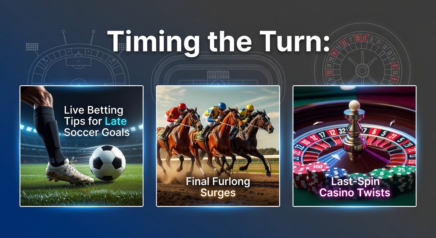 A dynamic split-image showing a soccer player celebrating a late goal, a horse surging in the final furlong, and a roulette wheel spinning toward its last turn